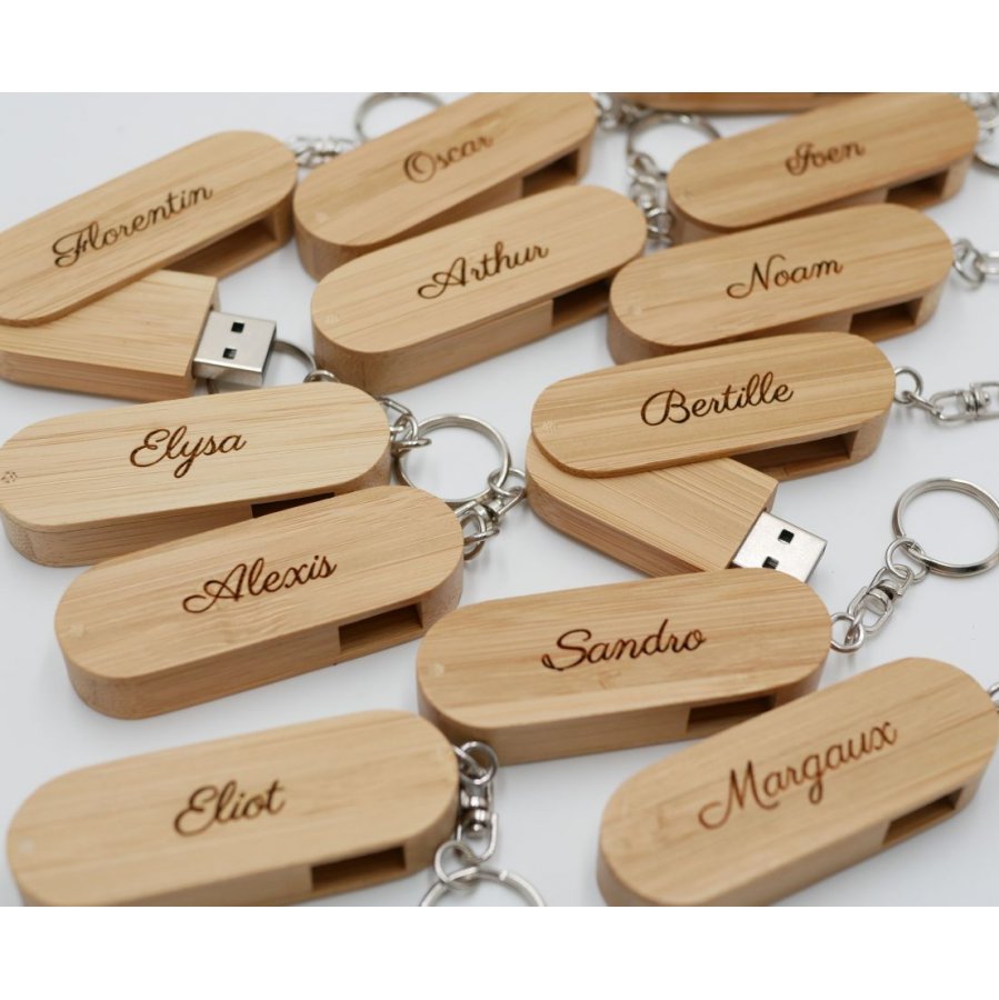 Clé USB bois bambou 32 Go en porte clef à graver et personnaliser