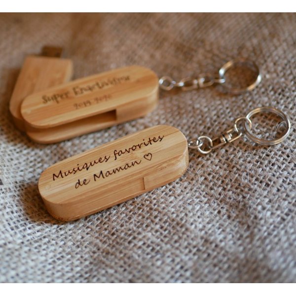 Clé USB bois bambou 32 Go en porte clef à graver et personnaliser