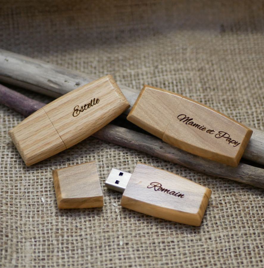 Clé USB en bois  à personnaliser par gravure