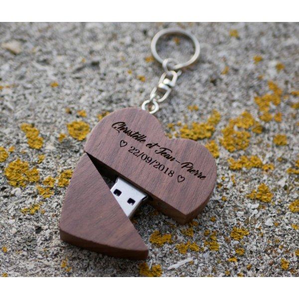 Clé Usb Coeur 32 Go dans coffret personnalisé bois foncé