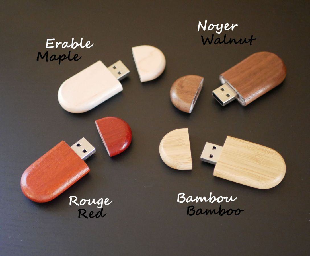 Clé USB ovale à personnaliser par gravure, bois au choix