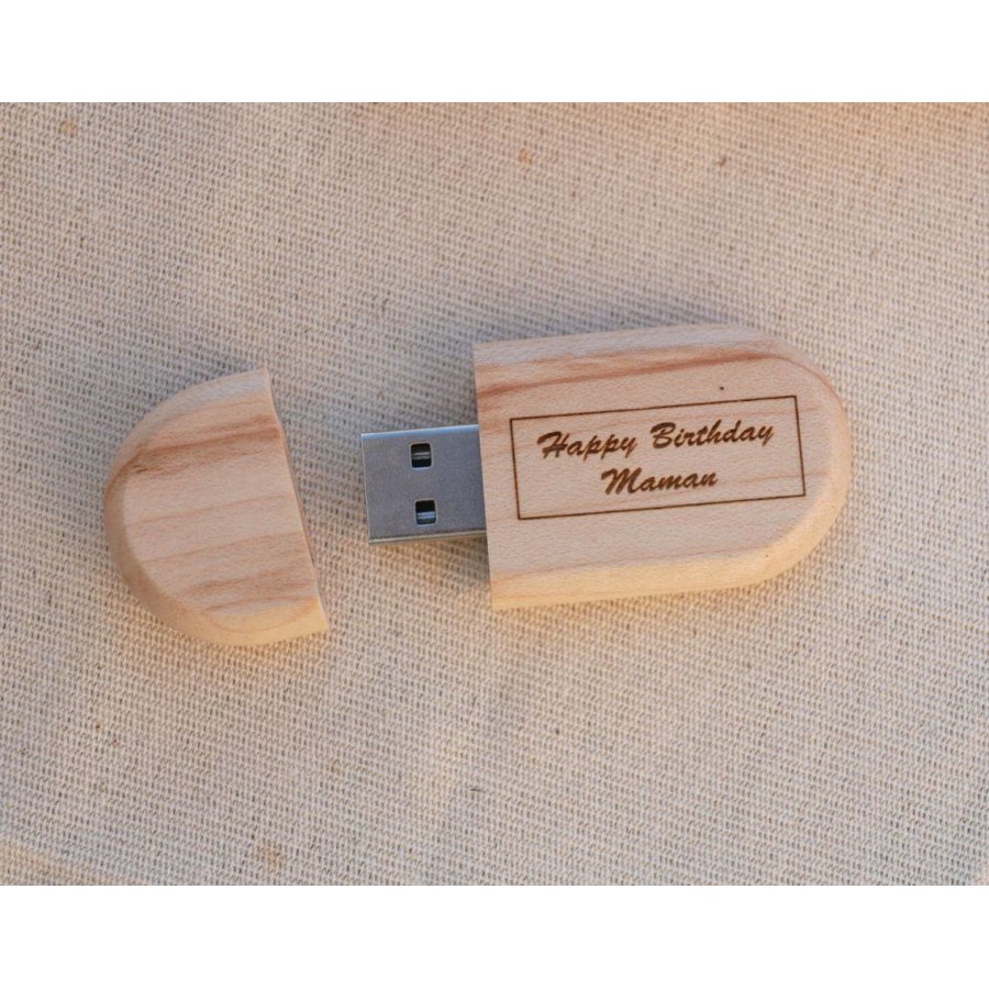 Clé USB ovale à personnaliser par gravure, bois au choix