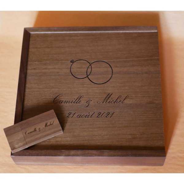 Coffret photo et Clé Usb 3.0 bois noyer 32 Go personnalisable