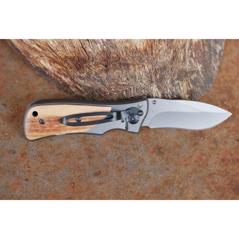 Couteau de poche pliant au manche en bois gravé personnalisé
