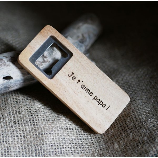 Décapsuleur plat en bois gravé à personnaliser, cadeau mariage 