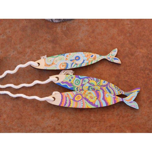 D&eacute;co murale Sardines en bois grav&eacute;e &agrave; peindre 