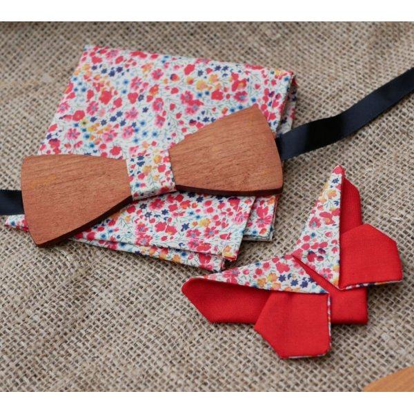 Ensemble Noeud en bois Pochette Broche papillon Liberty