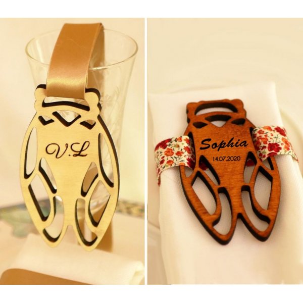 5 marques places en bois Cigales &agrave; personnaliser au pr&eacute;nom