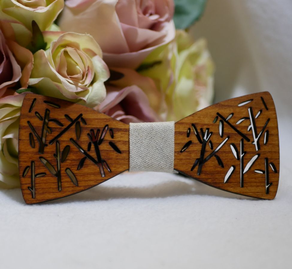 Noeud papillon en bois Français décor bambou 