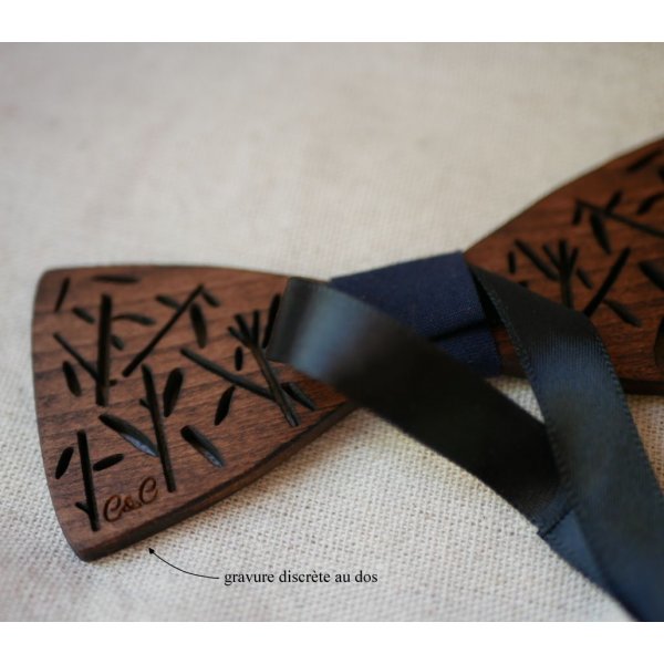 Noeud papillon en bois Fran&ccedil;ais d&eacute;cor bambou 