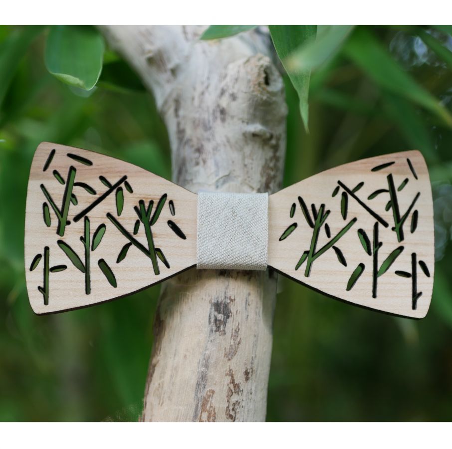Noeud papillon en bois Français décor bambou 