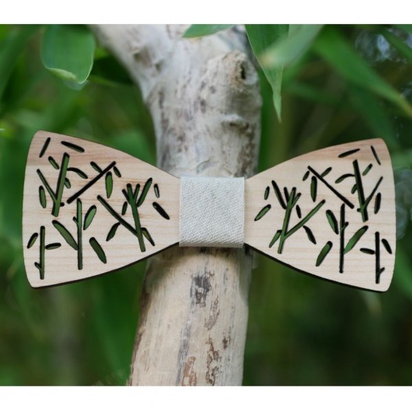 Noeud papillon en bois Fran&ccedil;ais d&eacute;cor bambou 