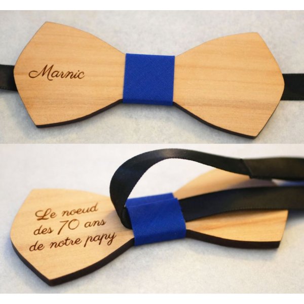 Noeud papillon bois naturel &agrave; personnaliser par gravure "le rabl&eacute;"  