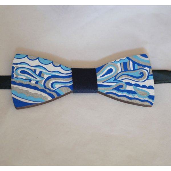 Noeud papillon en bois peint Hippie chic bleu argent, une création artisanale unique