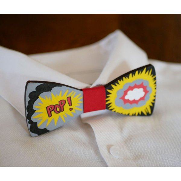 Noeud papillon en bois peint Pop Art
