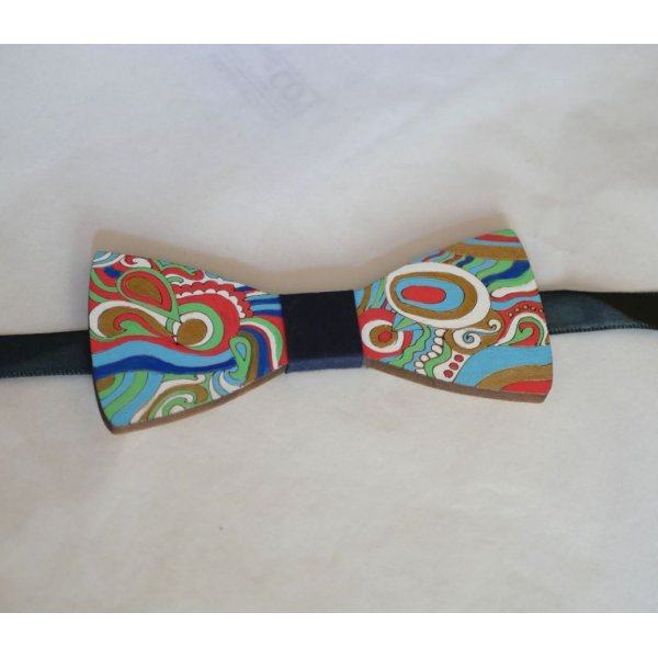 Noeud papillon en bois peint Hippie chic création artisanale unique