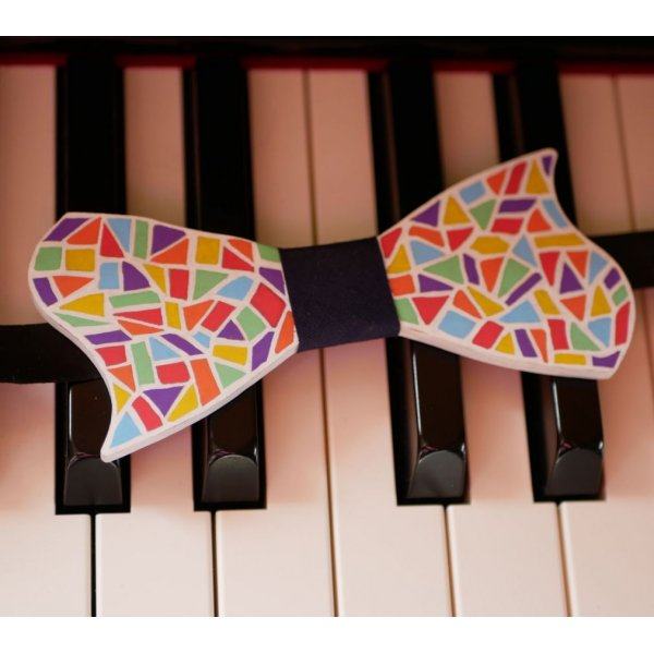 Noeud papillon en bois peint style mosaïque multicolore création artisanale française