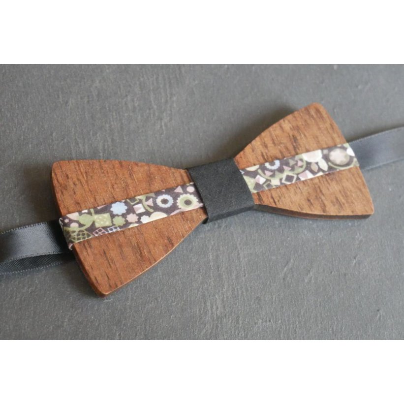 Noeud papillon en bois et ruban  Liberty