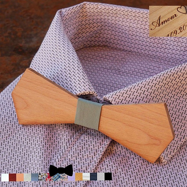 Noeud papillon pointu en merisier clair &agrave; personnaliser