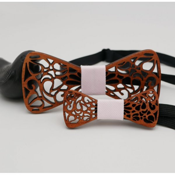 Noeud papillon Mini en bois aux arasbesques évidées 