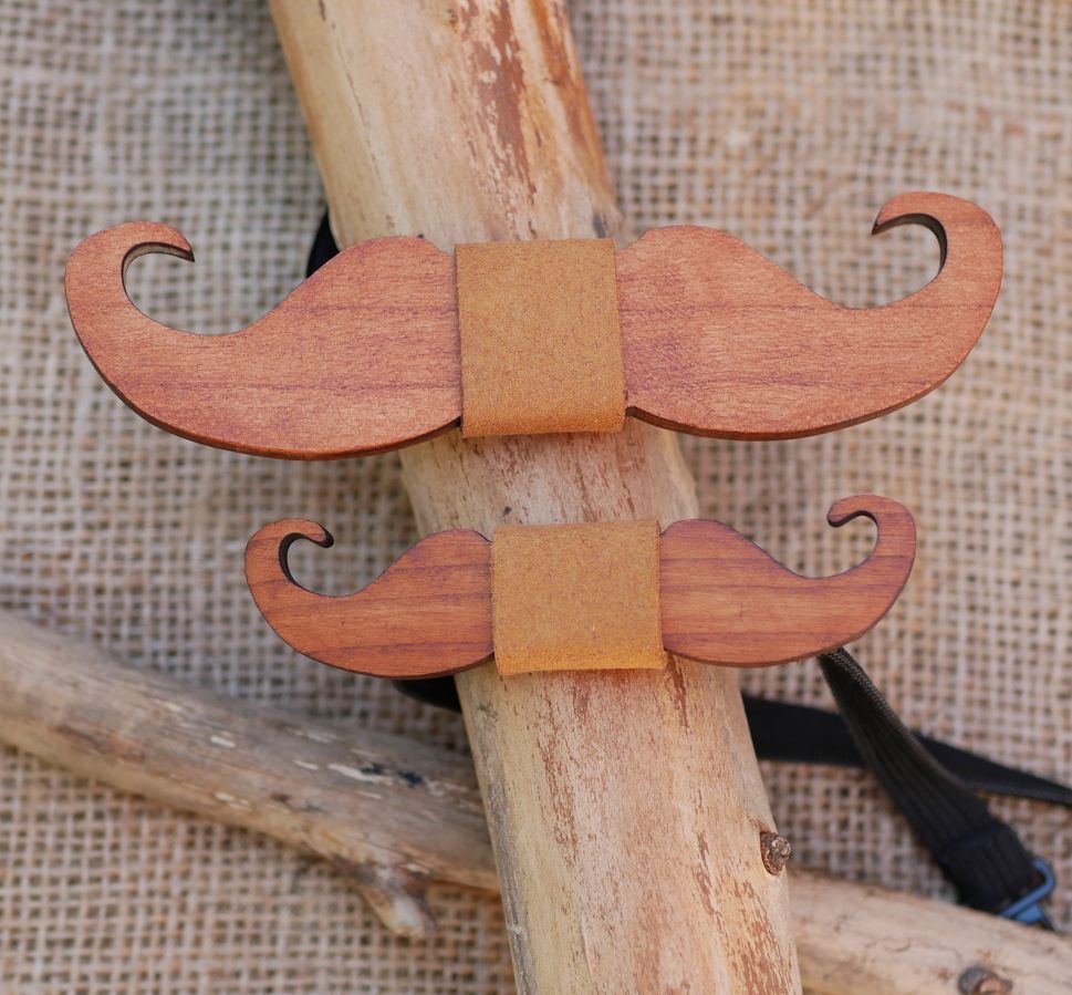 Noeud papillon Mini Moustaches en bois à personnaliser fabriqué en France