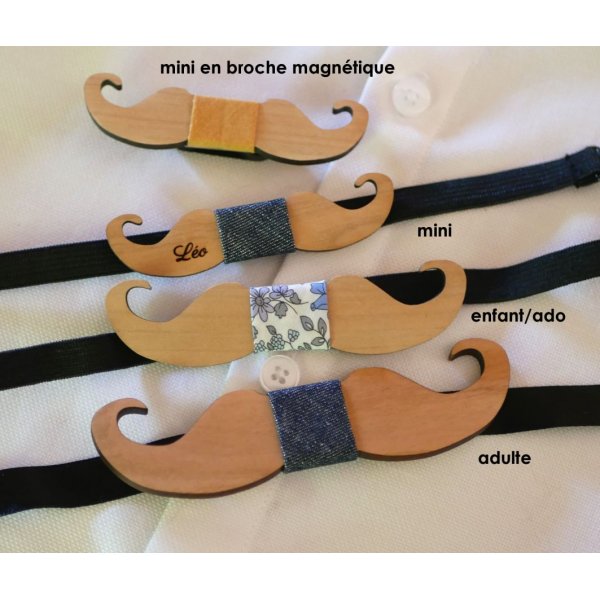 Noeud papillon Mini Moustaches en bois à personnaliser fabriqué en France
