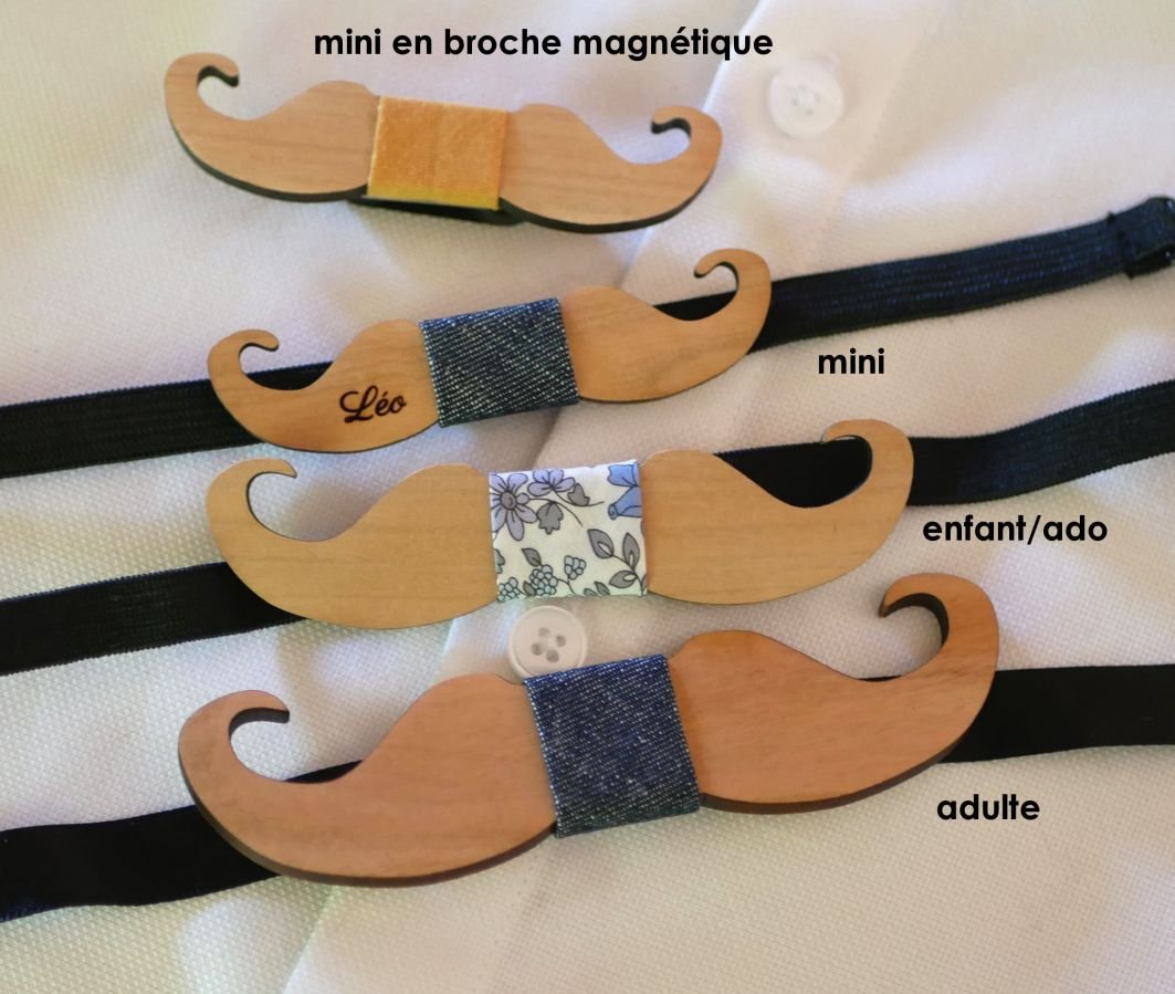 Noeud papillon Mini Moustaches en bois à personnaliser fabriqué en France