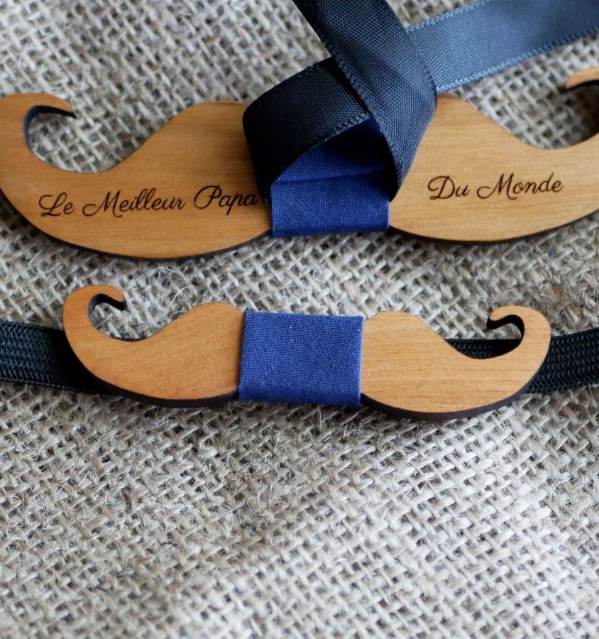 Noeud papillon Mini Moustaches en bois à personnaliser fabriqué en France