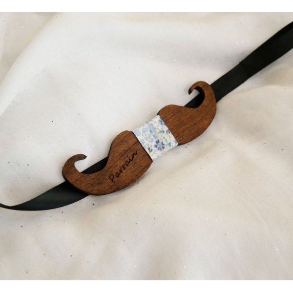Noeud papillon Moustache en bois teinté à personnaliser fabriqué en France
