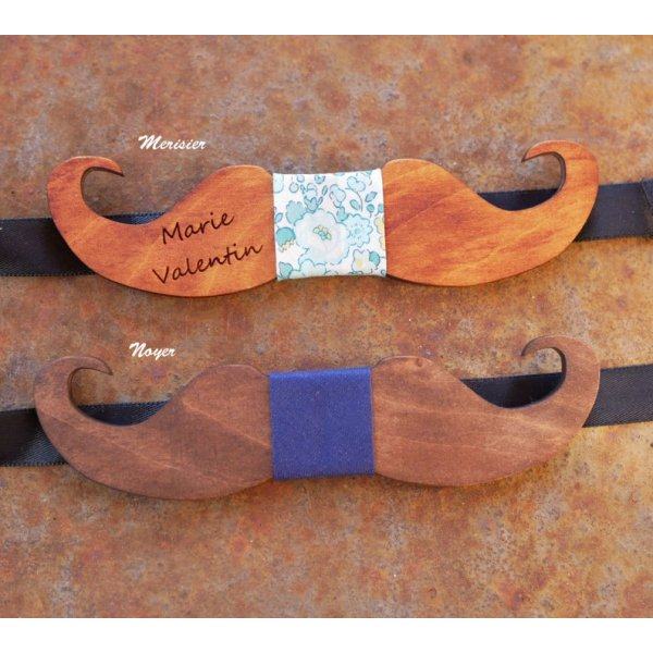 Noeud papillon Moustache en bois teinté à personnaliser fabriqué en France
