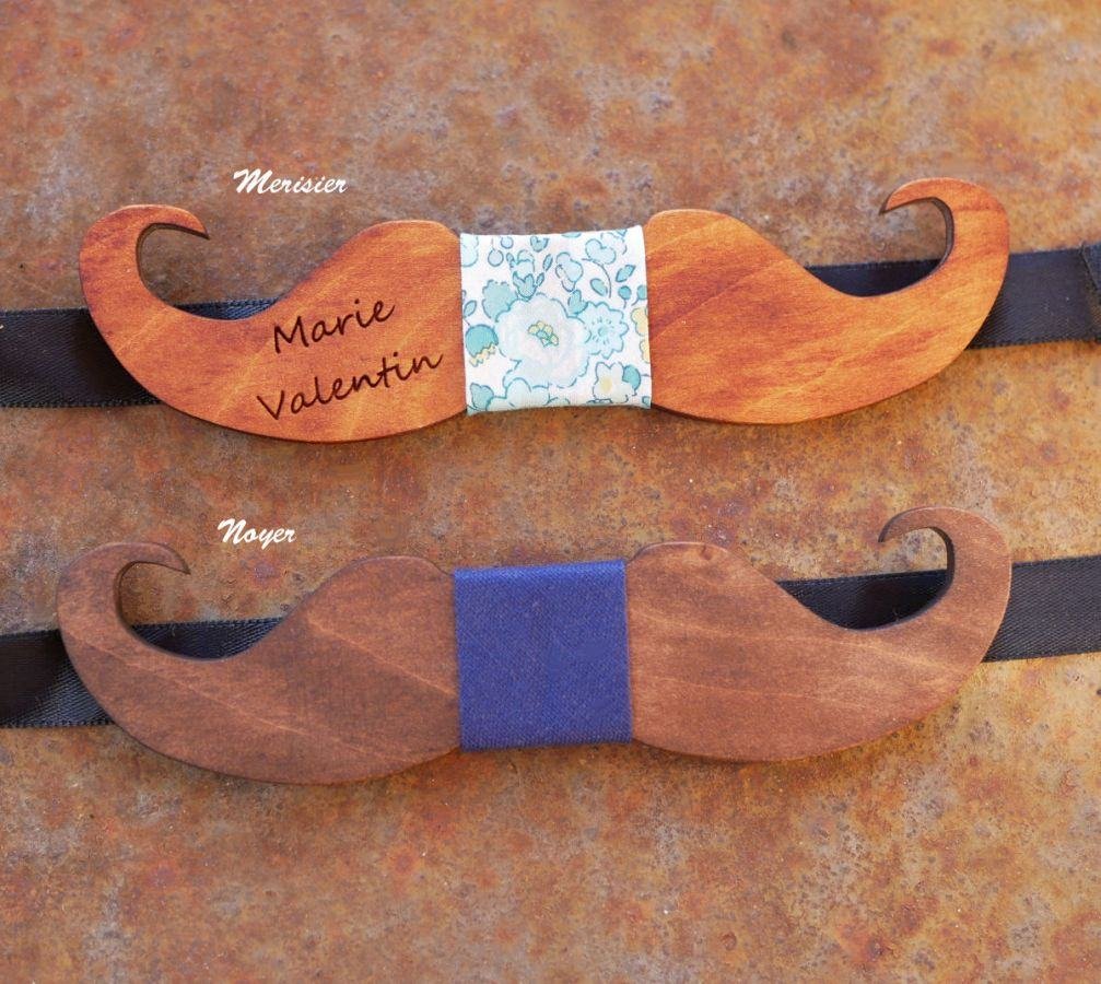 Noeud papillon Moustache en bois teinté à personnaliser fabriqué en France