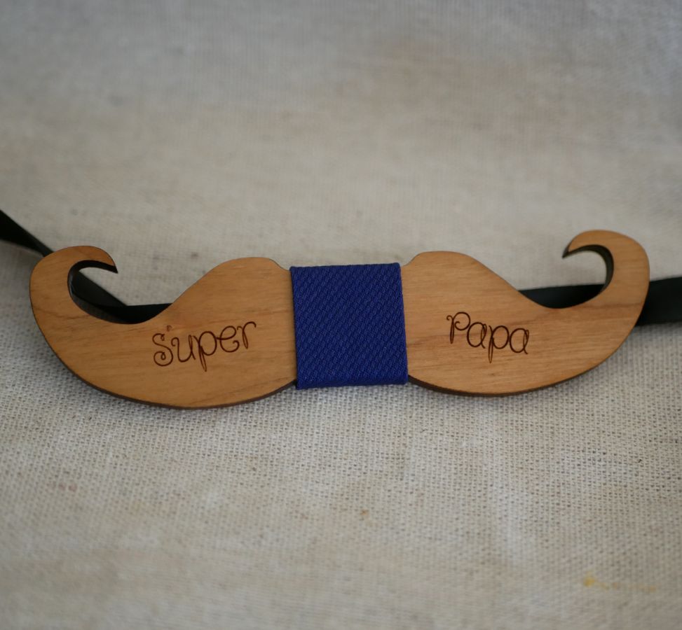 Noeud papillon Moustache en bois teinté à personnaliser fabriqué en France