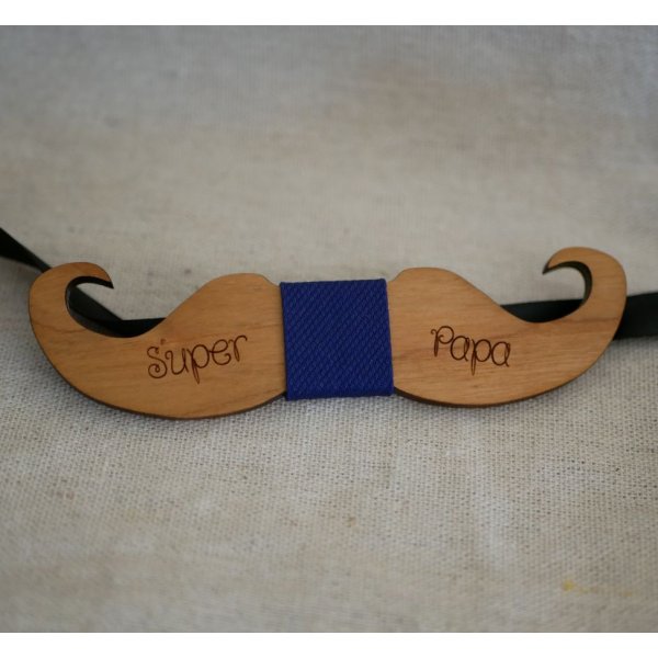 Noeud papillon Moustache en bois teinté à personnaliser fabriqué en France