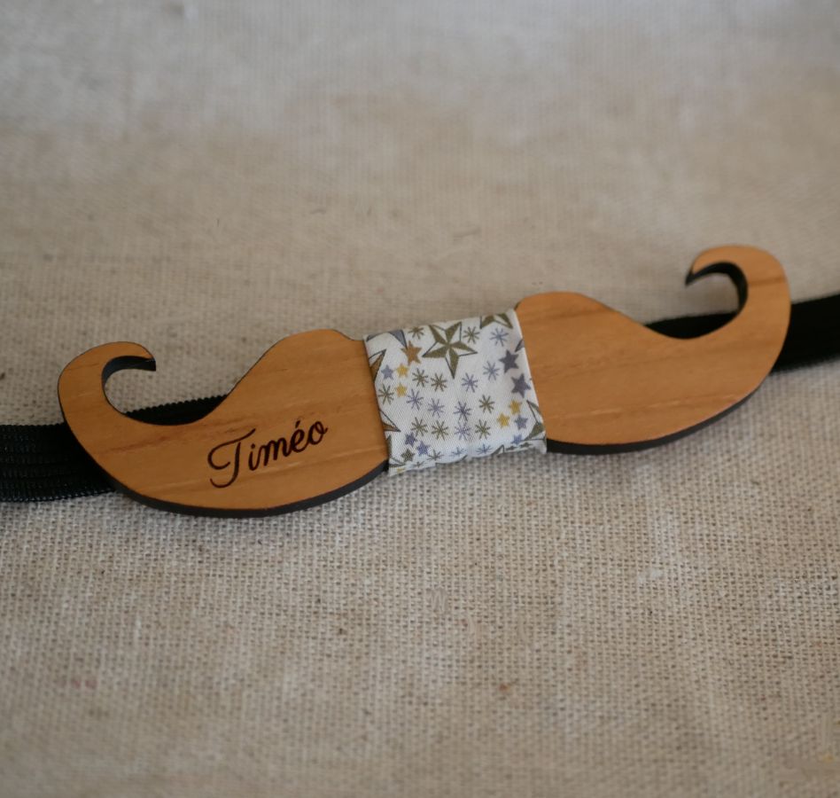 Noeud papillon Moustache en bois teinté à personnaliser fabriqué en France