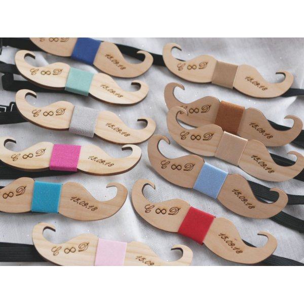 Noeud papillon Moustache en bois merisier &agrave; personnaliser fabriqu&eacute; en France