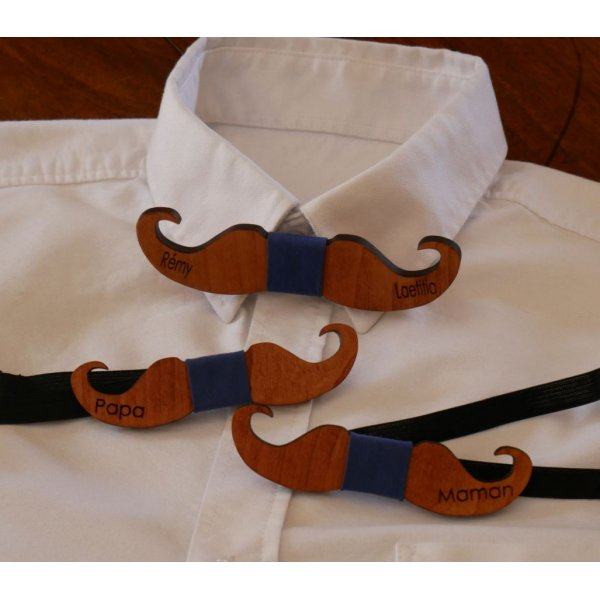 Noeud papillon Moustache en bois teinté à personnaliser fabriqué en France