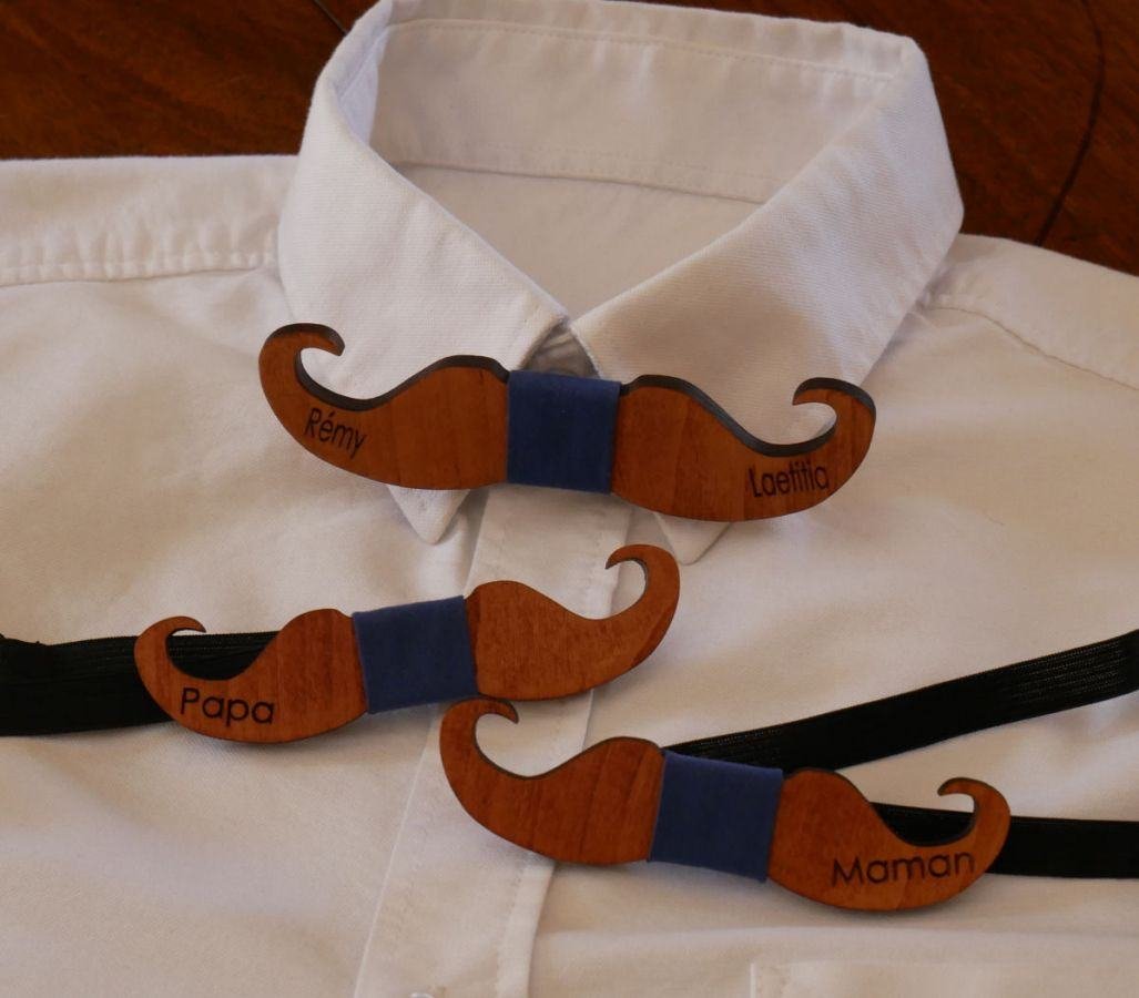 Noeud papillon Moustache en bois teinté à personnaliser fabriqué en France