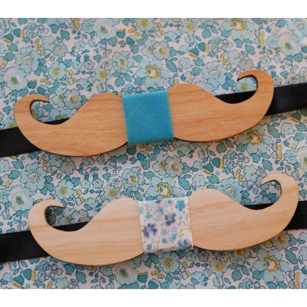 Noeud papillon Moustache en bois merisier &agrave; personnaliser fabriqu&eacute; en France