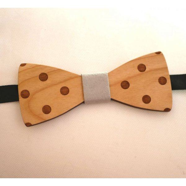 Noeud papillon à pois en bois teinté  gravé à personnaliser
