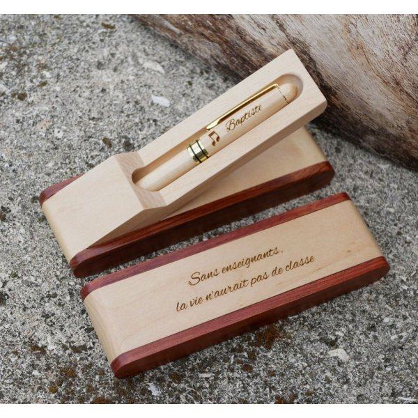 Plumier Stylo bois gravés dans coffret à personnaliser 