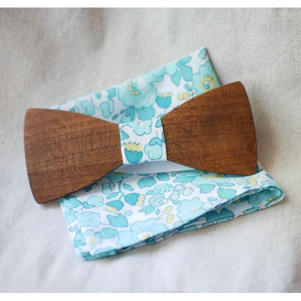 Pochette Liberty Betsy Vert menthe noeud papillon en bois personnalisable