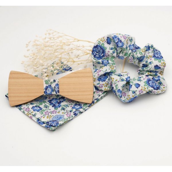 Pochette Liberty Bleu noeud papillon en bois personnalisable