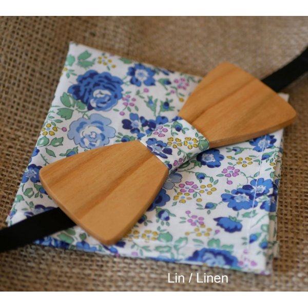 Pochette Liberty Bleu noeud papillon en bois personnalisable