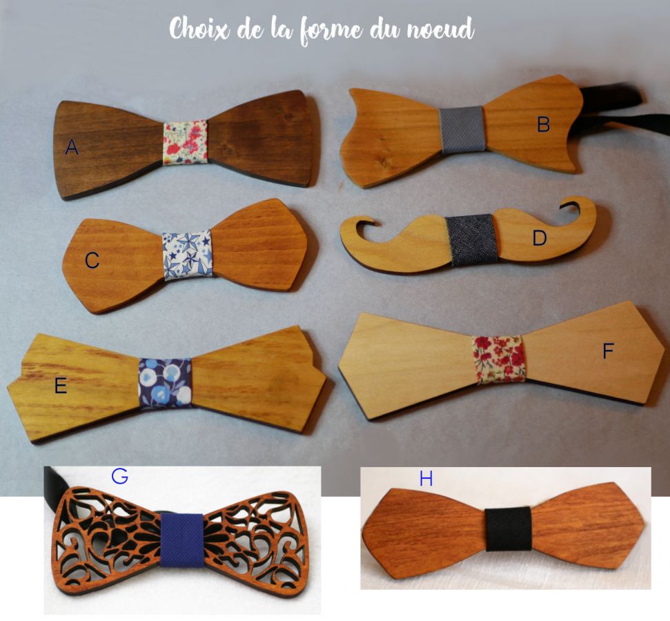 Pochette satinée Blanc et noeud papillon en bois au choix