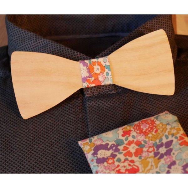 Pochette Liberty L12 et noeud papillon en bois personnalisable