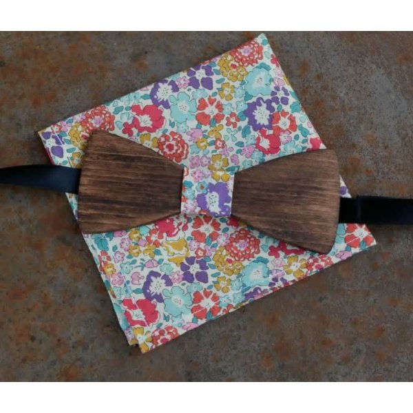 Pochette Liberty L12 et noeud papillon en bois personnalisable
