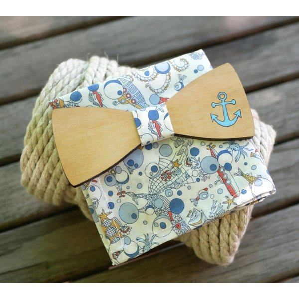 Pochette Liberty Ocean marin noeud papillon en bois personnalisable