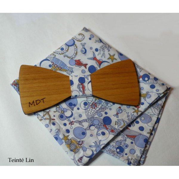 Pochette Liberty Ocean marin noeud papillon en bois personnalisable