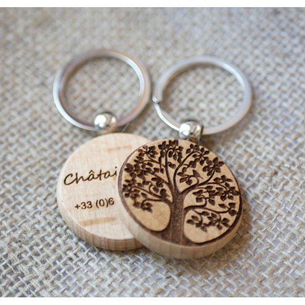 Porte clé en bois rond à personnaliser par gravure
