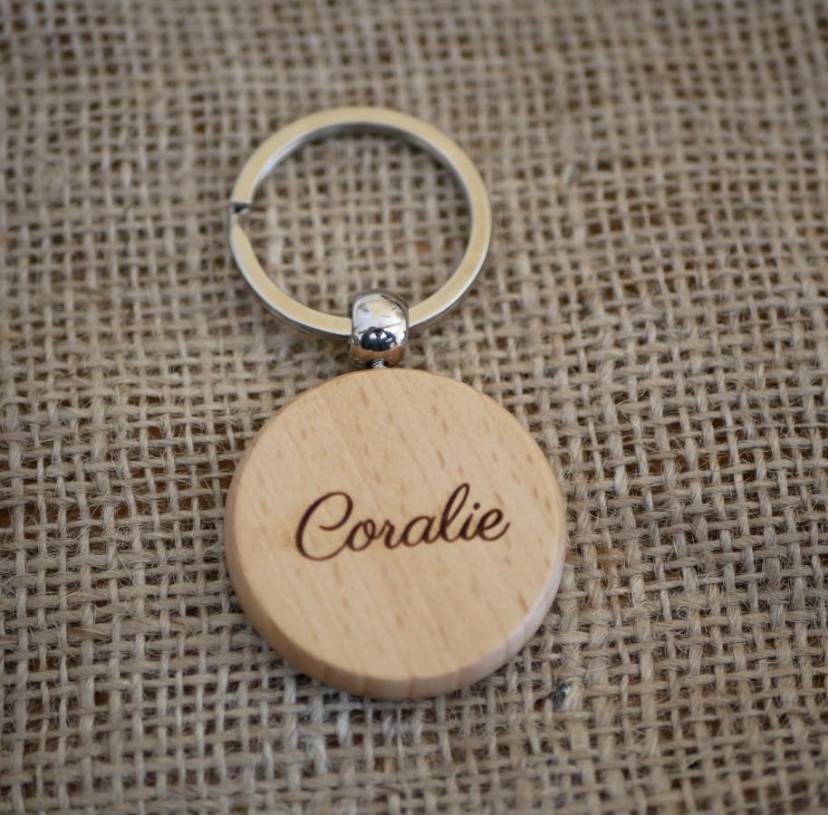 Porte clé en bois rond à personnaliser par gravure